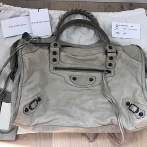 Balenciaga Women's Light Gray Leather Small City Bag